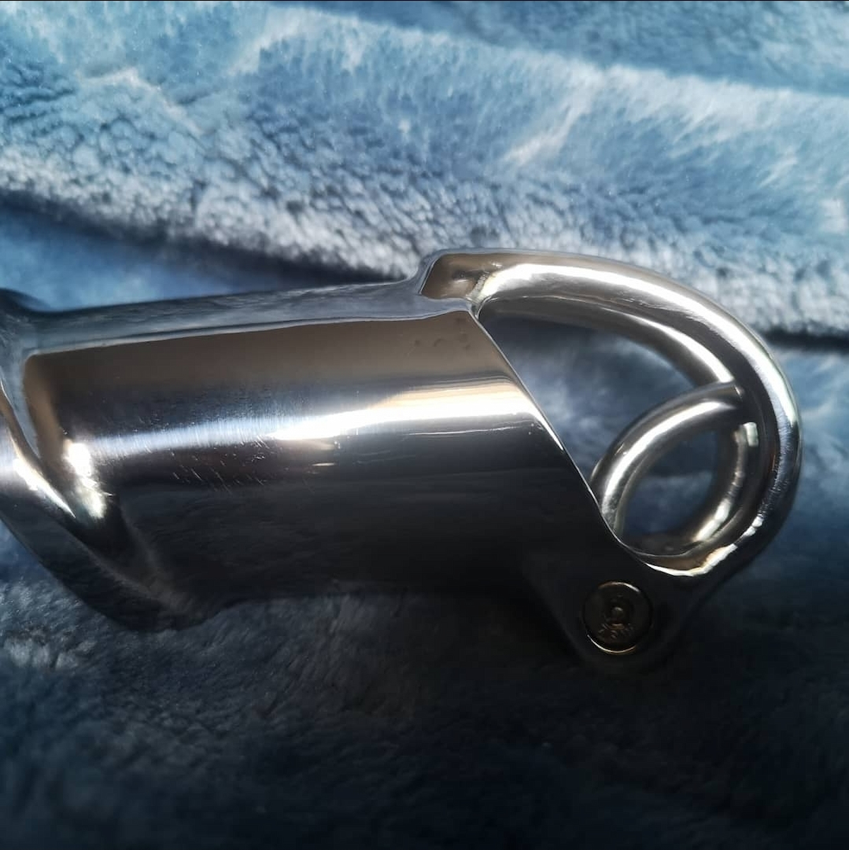 LX-1 stainless chastity device macro angle